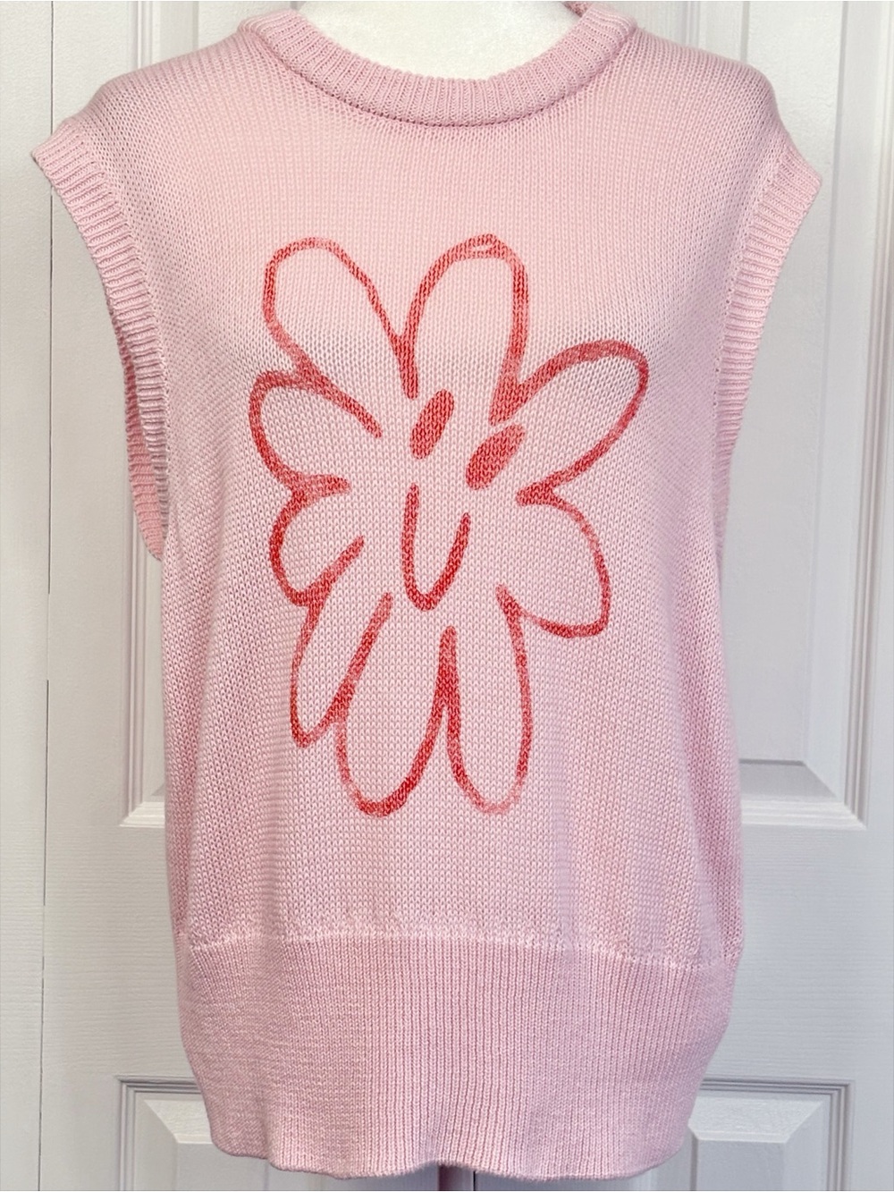 NWT Zara x Artist Pepo Moreno Pink Smiling Flower Sleeveless Sweater Vest